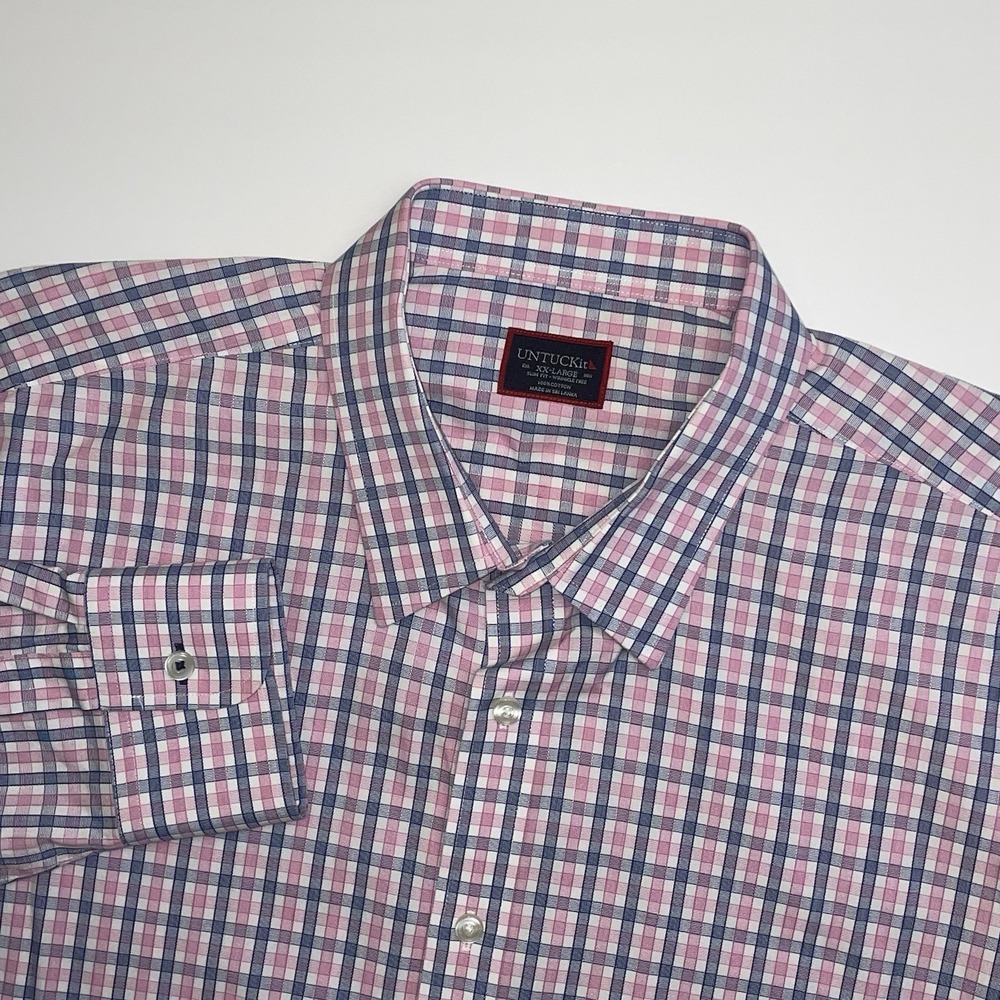 UNTUCKit Dolcetto Slim Fit Shirt‎ Mens XXL Wrinkle Free Pink Blue Plaid Cotton